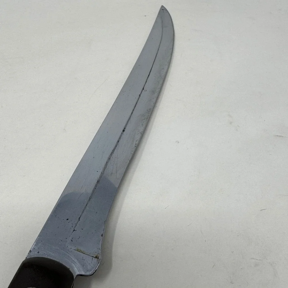 Vintage Ka-Bar Carbon Chrome Slicing Knife 8 Inch Blade Brown‎ Handle